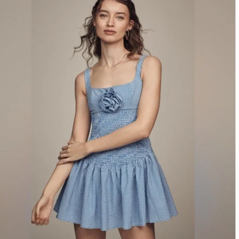 Maeve by Anthropologie Smocked Rosette Drop-Waist Mini Dress Sz M
